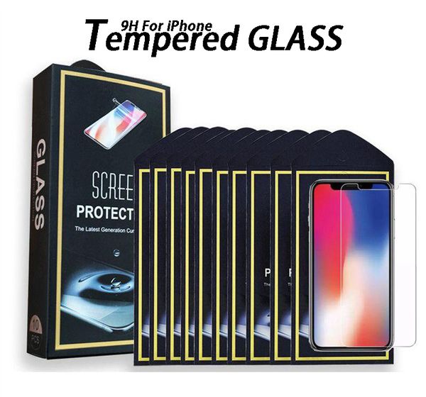 Protectores de pantalla 9H para iPhone 14 11 12 13 Mini Pro XR XS Samsung A52 A72 5G S21 S22 Película de vidrio templado antichoque con paquete minorista