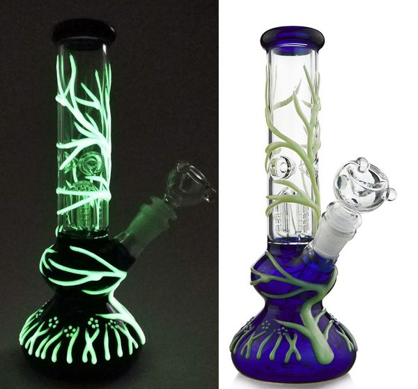 Vasador de 9 pulgadas Bong Hookahs Tubo recto Rigs Dab Rigs brilla en las tuberías de agua oscura Bongs UV Bongs Glows Rig Gid01