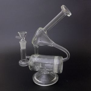 9 inch Recycler DAB RIG PERC PERC Glas Water Bongs Hookahs 14mm 4mm Dikte voor het roken van Bong Pipes Wax Olierouts met Kom