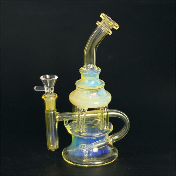 9inch Silver Glass Bong Fumé Coloré Dab Oil Rigs Heady hookah avec 4MM Quartz Banger Nail Recycler Oil Bubbler Cyclone Perc