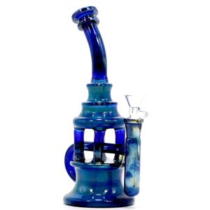 9 pulgadas Silver Fumed hookah Dab Rig Water Pipes Recycler burbujeador con recipiente de vidrio aceite Bong humo accesorio