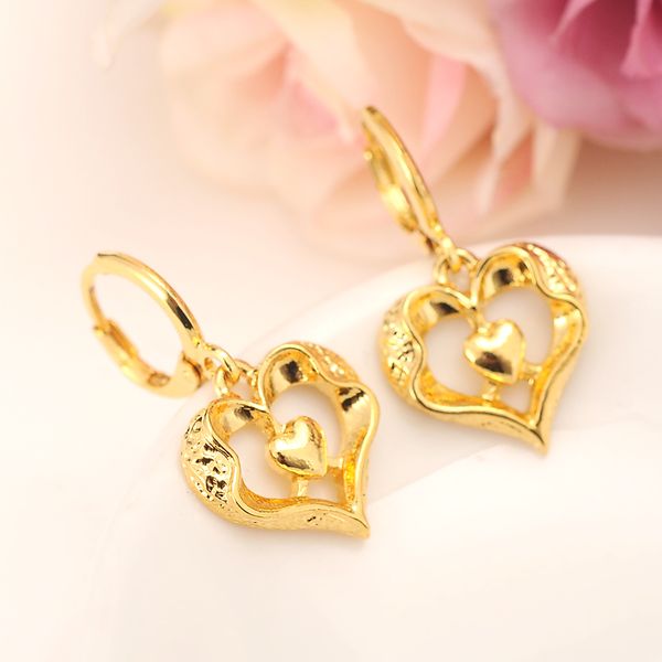 Pendientes de corazón con relleno de oro macizo fino de 9 quilates para mujer/niña, joyería de moda de amor para África/Árabe/Oriente Medio