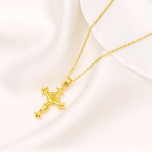 9K Geel Fine Gold Jesus Crucifix Cross Hanger Link Chain Ketting Nieuw Womens Mens Gift