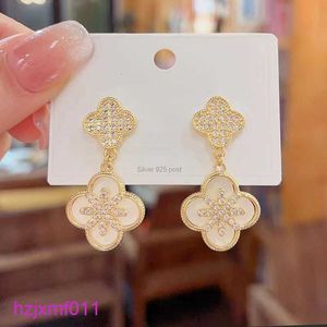 9kh8 Stud Designer Boucle d'oreille Trèfle Goujons Oreille Clip Nacre Taille Moyenne Dames Bague en Argent pour Femmes