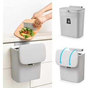 Poubelle suspendue 9L pour porte d'armoire de cuisine avec couvercle petite poubelle sous évier poubelle murale comptoir poubelles à compost 210728