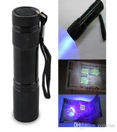 9LED Zaklamp Aluminium UV Ultra Violet Paars Licht 9 LED Zaklamp Zaklamp 500 stuks DHL 2691391