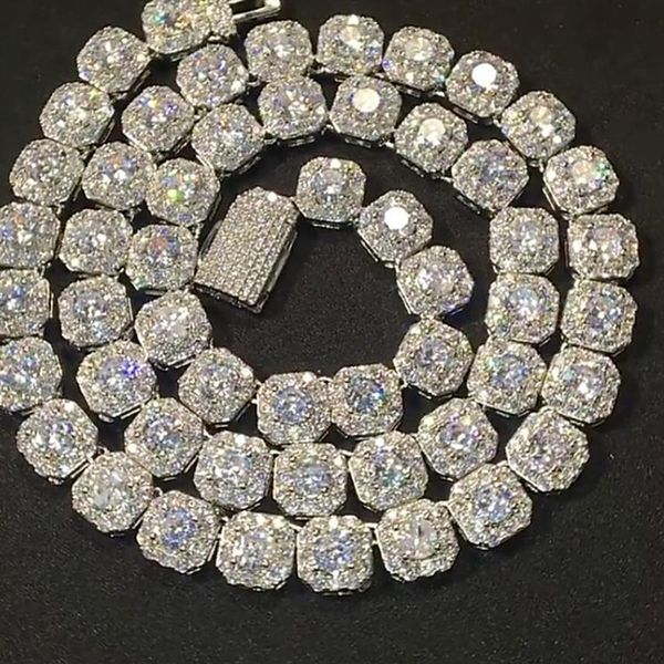 Bracelet de chaîne de tennis en diamant groupé de 9 mm, véritable solide glacé pour hommes et femmes, pierres de Zircon cubique, bijoux scintillants Hip Hop 16-20 pouces 216O