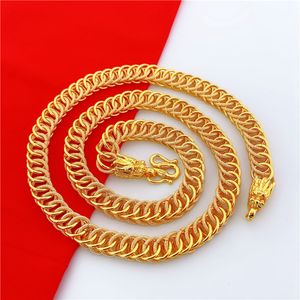 Collar de malla de 9mm para hombre, cadena de oro amarillo de 18k lleno de joyería de Hip Hop para hombre, gargantilla de clavícula, collar de 23,6 pulgadas de largo, regalo genial