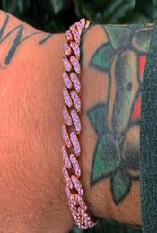 9 mm Band blanc Cuban Link Pink Cz Chains Collier Fashion Hiphop Bijoux 17cm 19cm Bracelet Iced Out Bracelet For Women Men Link CH7394427