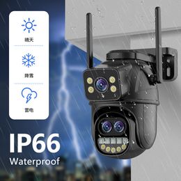 9MP 5K HD WiFi IP Camera Outdoor 8x Zoom Three Lens Dual Screen PTZ Camera Auto Tracking Home Security CCTV Surveillance 4MP CAM 240430