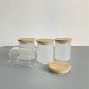9 oz 270 ml sans BPA personnalisé personnalisé clair givré décor à la maison en verre conteneurs de stockage pots de nourriture bougeoir avec couvercles en bois de bambou pour l'impression par sublimation