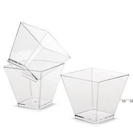 9OZ Plastic Cup 270 ML Clear Square Disposable Dessert Cup Festival Bruiloft Decoratie Cake Mousse Jelly Pudding Tiramisu BBD11379