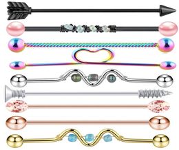 9PC 14G Industriële Barbell Piercing Oor lage Helix Stud Rechte Lange Bar Oorbel Lichaam Sieraden Women6923510