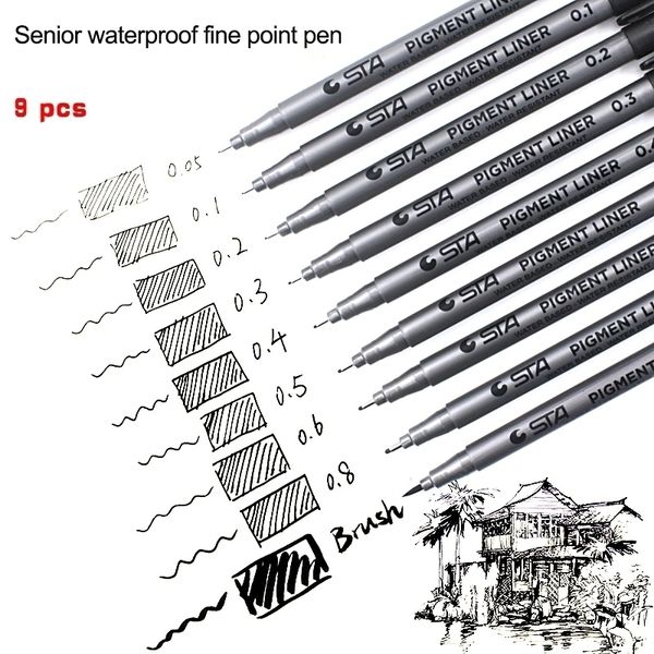 9pc Senior étanche Fine Point Pen Pigment Liner Set pour Sketch Markers STA Illustrations Un Art Fournitures scolaires Y200709
