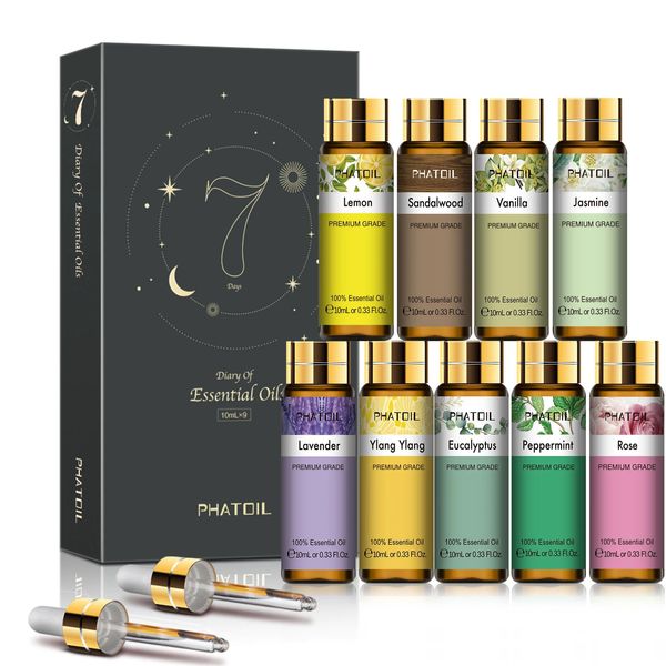9pcs 10 ml Difusor Aroma Aceite Pure Natural Essential Set Kit Rose Lavender Jasmine Eucalyptus Vanilla Mint Ylang 240417
