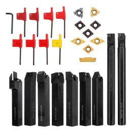 9 pièces 16mm Tige Tour Barre D'alésage Tournant Outil Set De Support Avec Inserts En Carbure CNC Porte-Outil De Coupe Tour Ensemble D'outils De Tournage