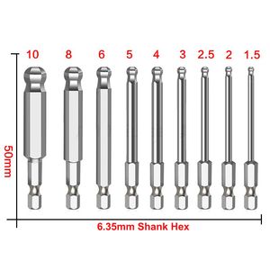 9 -stcs 50 mm bal -uiteinde schroevendraaier bits metrische hexbit set magnetische Allen hex sleutelschroefaandrijving bits