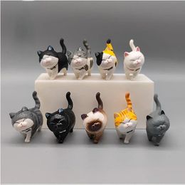 9 pièces ornements de chat mignon Kawaii cloche Animal PVC figurines miniatures jouet décorations pour la maison bureau voiture décor modèle cadeau d'anniversaire 240220