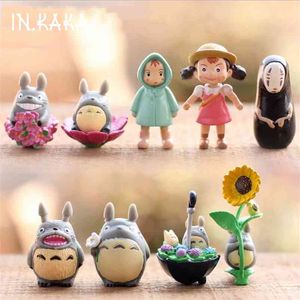 9 stks Kawaii Leuke Anime Mijn Buurt Totoro Micro Tuin Landschap Decoratie Gazon Ornamenten Figuren Speelgoed DIY Aquarium Accessoires 210727