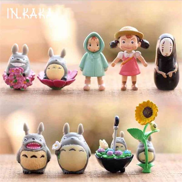 9 unids kawaii lindo anime mi vecino totoro micro jardín paisaje decoración adornos de césped figuras juguetes diy accesorios de acuario 210727