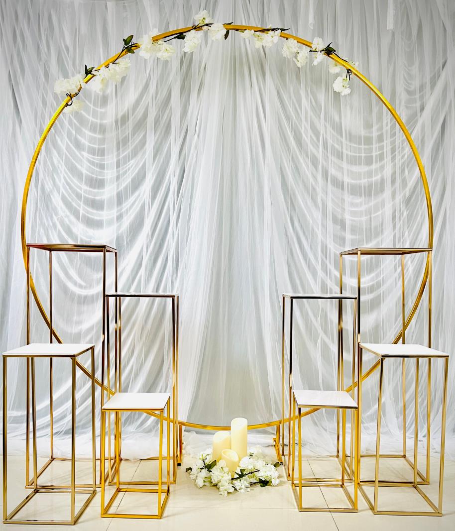 9pcs /lotto 200 cm Decorazione del matrimonio Circle Arch Flower Arch Outdoor Portching da sposa Celebrazione Centro di palloncini geometrici