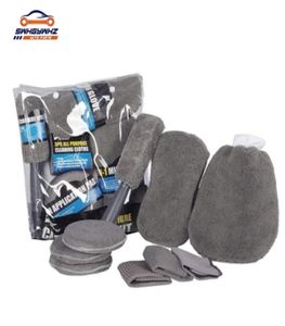 9 stcs microveibre carwash reinigingsgereedschap set handschoenen handdoeken applicator pads spons auto verzorging kit wielborstel auto reinigingskit 2012145207654