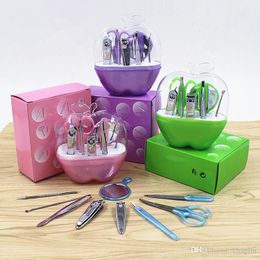 Kit de coupe-ongles 9 pièces, ensemble de manucure pédicure et de maquillage miroir lime à ongles pince à épiler ciseaux ensembles d'outils à ongles en forme de pomme