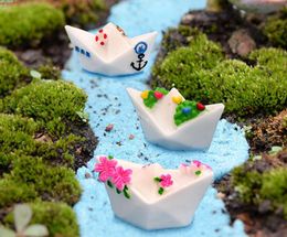 9pcs Paper Boat Miniature Figurines terrarium Bonsai Resin Craft Fairy Garden Gnome Micro Landscape Cake Decoracion Jardin2292228