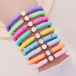 Juego de 9 pulseras con dijes Preppy Heishi Surfer Pulsera de cuentas de arcilla elástica apilable Disco bohemio Y2K Kidcore Estética Joyería de playa de verano para mujeres y niñas Regalos