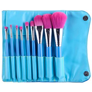 9 stcs professionele make -upborstels set poeder cosmetische gereedschap synthetische tas blauw #r56