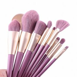 9 stks Paars Make-up Kwasten Set Super Zachte Oogschaduw Wenkbrauw Borstel Cosmetica Foundati Blush Ctour Make-Up Kwasten Beauty Tools 0320 #