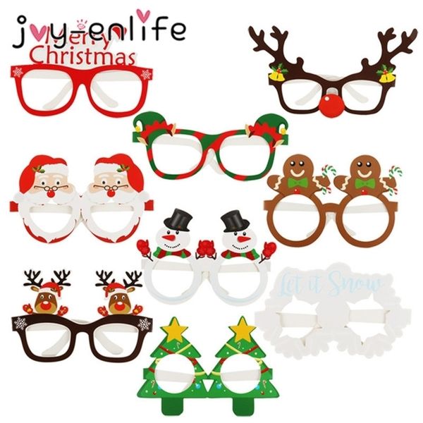 9pcs Père Noël Arbre de Noël Elk Lunettes Cadre Joyeux Noël Po Prop décorations année Navidad enfants cadeau Y201020