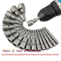 9 pièces/ensemble 5mm-13mm douilles hexagonales manchon buses écrou jeu de tournevis Schroevendraaier Bits s outils 220428