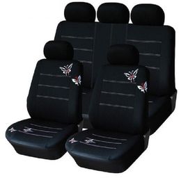 9 stks/set Autostoelhoes volledige sets Universal Fit 5-zits SUV sedans voor-/achterbank elastisch wasbaar ademend zwarte vlinder