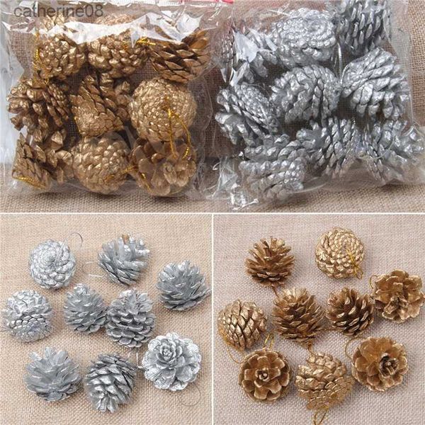 9 pièces/ensemble or argent pomme de pin bricolage mariage noël guirlande guirlande décoration ornement arbre de noël suspendus pommes de pin L230621