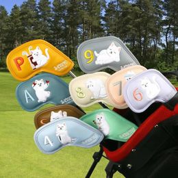 9pcs/set Golf Iron Club Cover Coabs impermeabilizando la cabeza de protección de la cabeza de golf con la imagen del club de golf de la imagen del gato Suministro de golf 240511