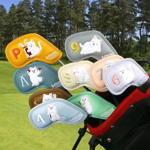 9 -stcs/set golf ijzeren club hoofdomslag waterdichte golfstaaf hoofdbeveiliging met katten afbeelding golfclub covers golfvoorziening 240511
