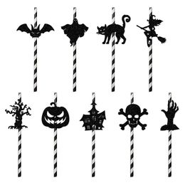 9 stks/set Halloween Papieren Rietjes Zwarte Pompoen Vleermuis Heks Ghost Kaart Wegwerp Rietjes Halloween Party Decoratie 2023