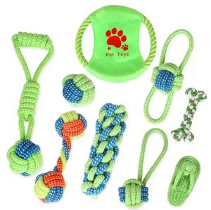 9 unids / set Paquete de juguetes interactivos para perros Juguete masticable para mascotas Juguete molar para mascotas Juguetes de cuerda de algodón lavables Juguetes para la dentición para cachorros Suministros para mascotas I0420