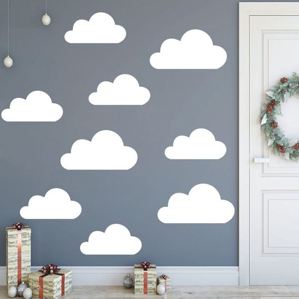 9pcs / Set Nuages de grande taille Mur Vinyle Stickers Enfants Chambre de bébé Décoration Amovible Nuages Wall Sticker Nuageux Peintures murales Art AZ773 210308