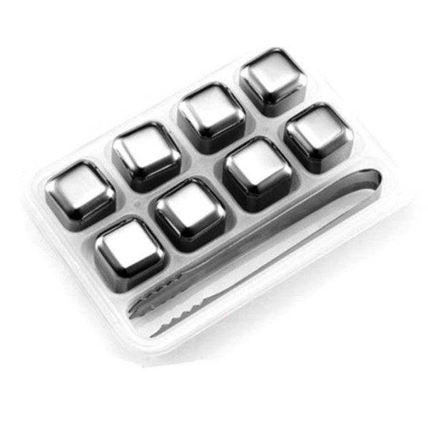 9pcs ensemble pierres à whisky en acier inoxydable, glaçons réutilisables pierres de refroidissement roches pour le vin, la bière, les boissons, (ensemble de 8, pinces à pointe, glace Rbkv