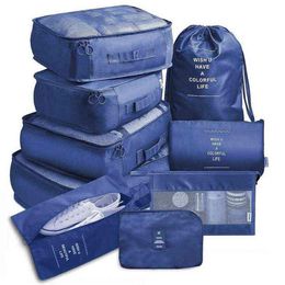 9pcs Set Travel Pack Pack Buggage Organisateur Cois de rangement de vêtements de haute qualité Sac de toilette cosmétique ACCESSOIRES DE VOYAGE 211246L