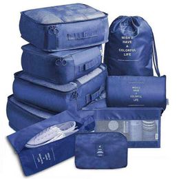 9-delige set reispakket bagage-organizer kleding opbergkoffers hoge kwaliteit waterdichte cosmetische toilettas reisaccessoires 211278n
