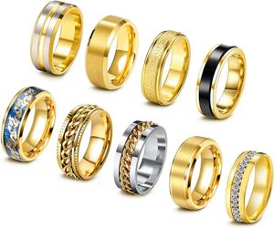 9 pièces anneaux en titane pour hommes femmes Cool Fidget anneau de chaîne rotative soulagement de l'anxiété mode simple mariage fiançailles anneau noir ouvre-bouteille ensemble