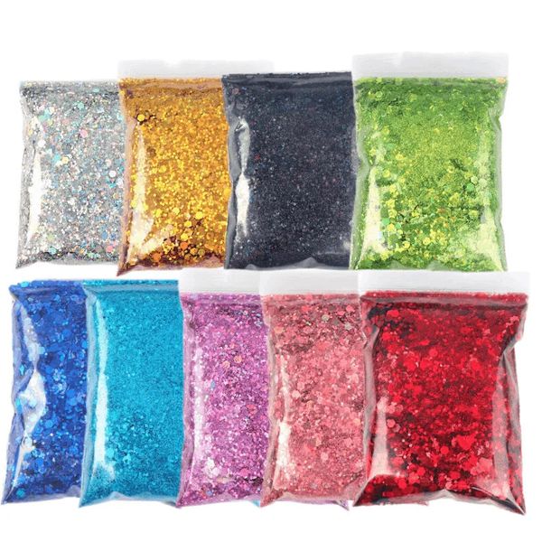 9pcs total 450 g holographique mixte hexagone en vrac fin et paillettes ongles épais en poudre de paillettes brillantes décorations d'art nail bricolage accessoires 240415