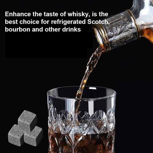 9pcs Whisky Stones Gift Sett Reutilisable Granite Chilling Stones Whisky Rocks Réutilisables Cubes de glace Meilleur cadeau pour papa Men Hommes