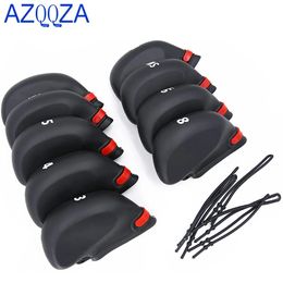 9pcset Black Golf Club Iron Putter Protectors with String PVC Wedge Headcovers Rubber Head Covers 240411