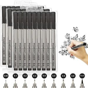 9PCSSet Beroep Pigment Liner Micron Inkt Art Marker Pen voor Schets Tekening Comics Borstel Haak Lijn Pennen Levert 240320