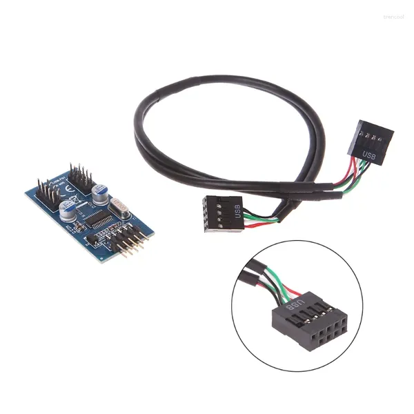 9pin USB 2.0 1 a 2 Splitter PCB Chipset Extender mejorado para el caso PC Dropship interno