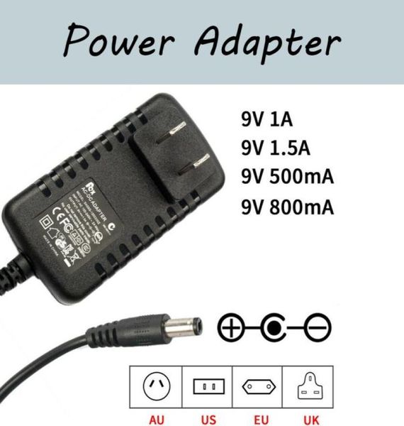 Adaptateur d'alimentation 9V AC DC, courant négatif à l'intérieur et positif à l'extérieur, 3225125